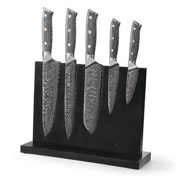 Кулінарний набір ножів з дамаської сталі Sycamore (6 предметів) 67 шарів, ядро з VG10, твердість 602 HRC, ручки з клена, хлібний ніж із серрейторною заточкою, магнітний тримач для ножів, професійні кухонні ножі для точного нарізання (Чорно-білий)