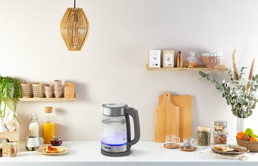 Tefal Електрочайник Glass Kettle, 1,7л, скло, сірий