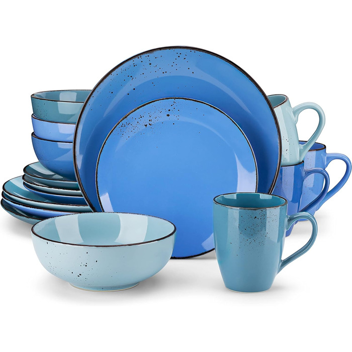 Комбінований сервіз vancasso, набір посуду Navia з кераміки, столовий сервіз 32 предмети, вінтажний зовнішній вигляд, дизайн природи (сервіз для 4 (16 шт. ), колір синій)