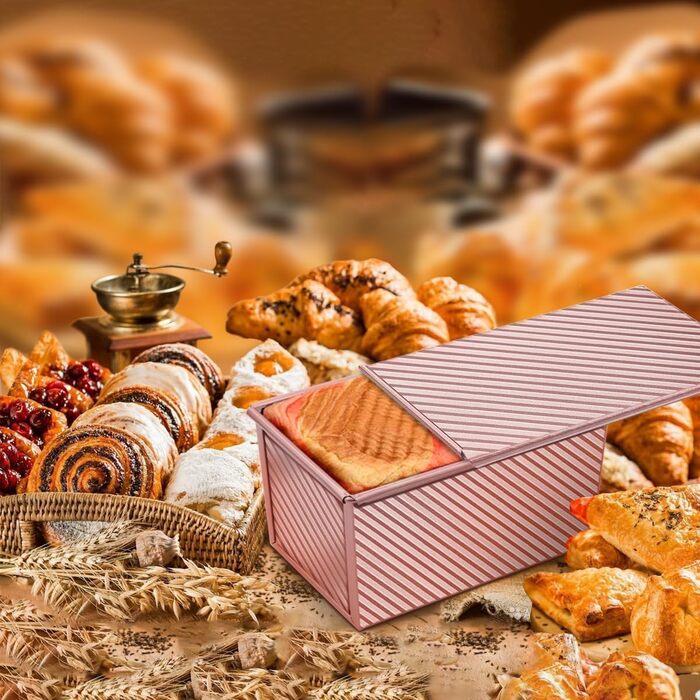 Форма для выпечки хлеба тостов с крышкой 20,8x12x11 см, розовое золото PuretéavHom