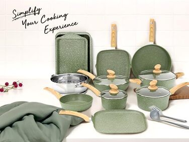 Набір кухонного посуду, 17 предметів, зелений Kitchen Academy