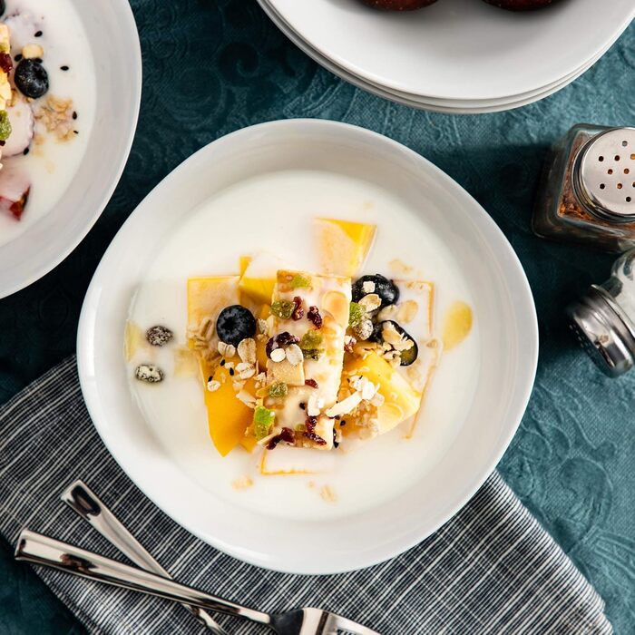 Серія Elisa, 12-предметний кавовий набір з кремового порцеляни, кавові чашки та блюдця на 6 осіб для кави, чаю, десертів (білий, миска для пластівців (12 шт.))