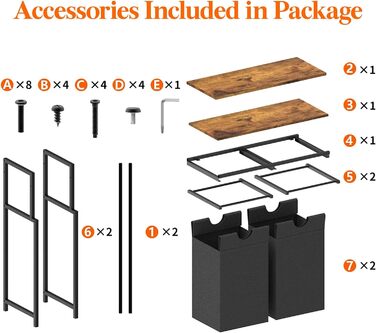 Кошик для білизни Lifewit, відро для білизни, 95 л, легко знімається, кошик для білизни з великою полицею зверху, 2 знімні кишені, ручки, кошик для білизни 2 відділення, пральня, спальня, ванна кімната, гуртожиток, чорний