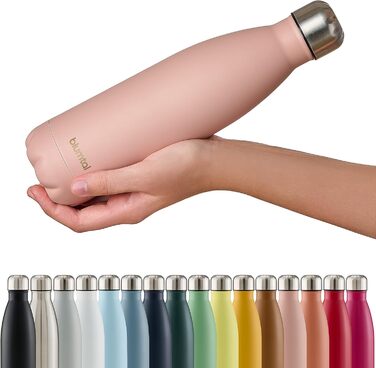 Пляшка для води Blumtal з нержавіючої сталі - Герметична ізольована пляшка - Пляшка для води без бісфенолу А для гарячого та холодного використання - Двостінна ізольована пляшка - Ізоляційна пляшка, стійка до іржі, дерево/срібло (14 - ніжно-рожевий - роже