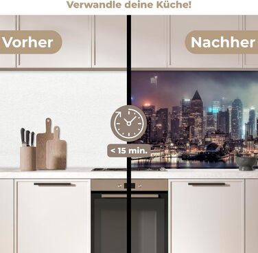 Кухонний фартух 60x80 см Самоклеючий захисний щиток для кухонної стіни Кухонний фартух Кухонні фасади Кухонні фартухи Кухонна стіна Вода - Пейзаж - (Нью-Йорк - Ніч, 80 x 300 см)