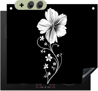 Фартух для плити, кухонний фартух, вініл, 78x52 см, декор для кухні, облицювання стіни, кришка для плити - сіро-чорна (квітка - чорна, 52Д x 60Ш см)