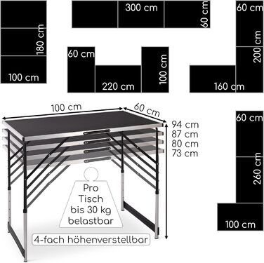 Стіл розкладний алюмінієвий з 3-х частин 100 x 60 см Raburg