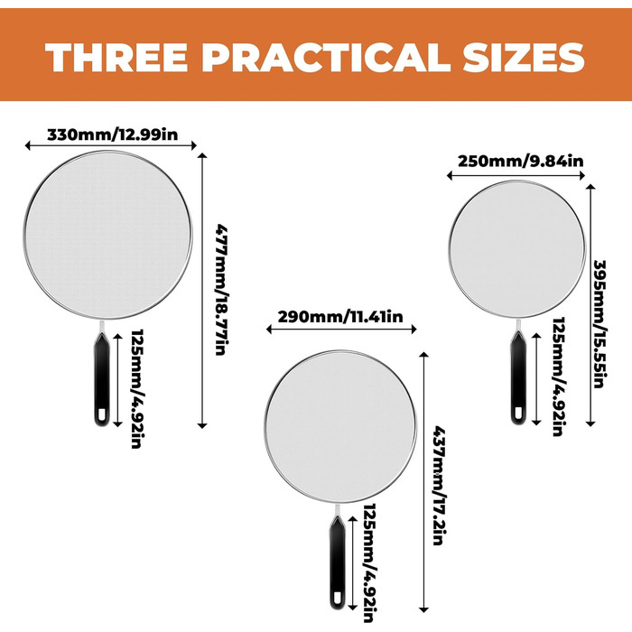 Набір із 3-х елементів із захистом від бризок для сковорідок GZXUEHU