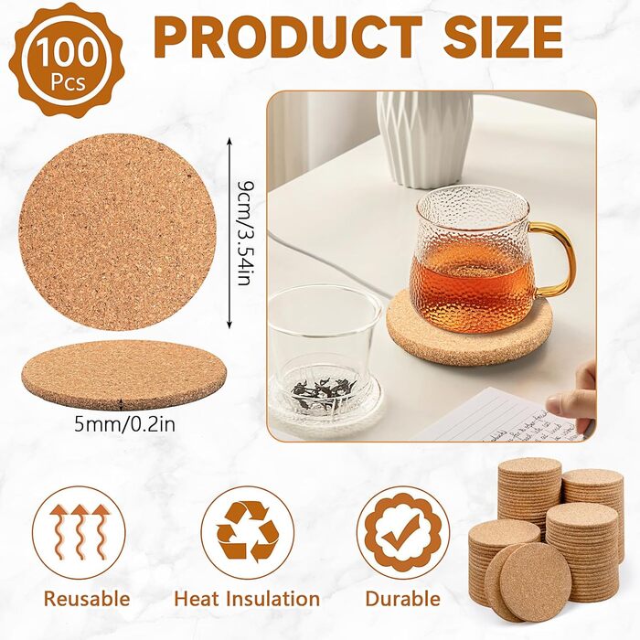 Коркові підставки для напоїв 100 шт Xaztr