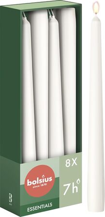 Свічки Bolsius Smooth Taper - Зелені - Набір з 4 шт. у коробці - Декоративні побутові свічки - Час горіння 7 годин - Без запаху - Натуральний рослинний віск - Без пальмової олії - 24,5 см Зелені 4 шт. и (Білі, 8 шт. )