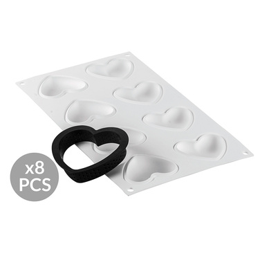 KIT TARTE RING AMORE 80x70 MM Форма силіконова  65x55х15 мм+кільця у формі серця (80x70х20 мм) - 1 ф