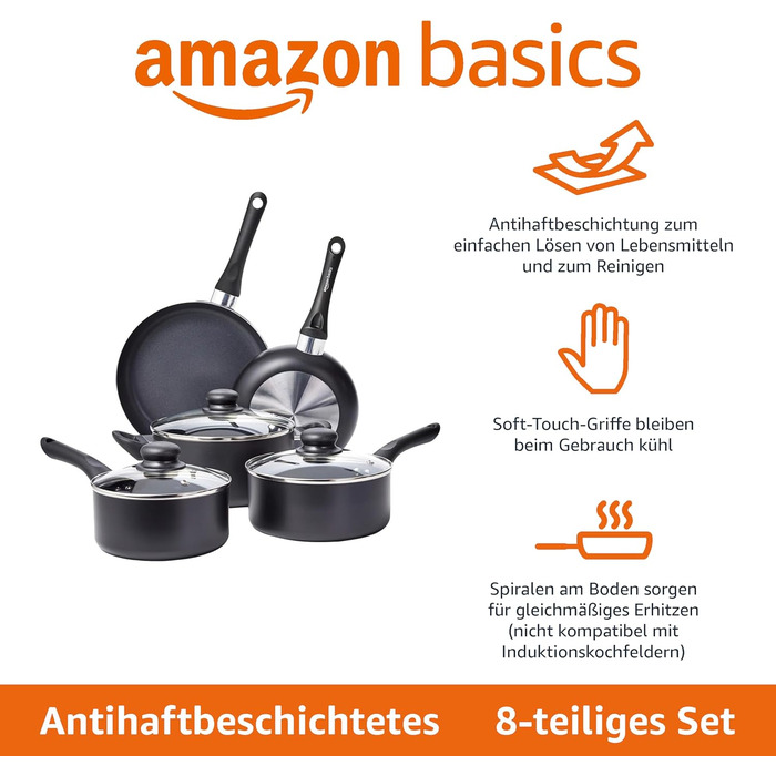 Набір посуду з антипригарним покриттям Kitchen-Profi Basics, чорний (8 предметів)