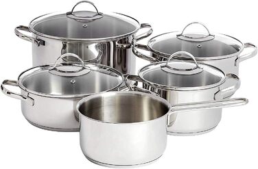 Набір посуду Kitchen-Profi Basics з 11 предметів з нержавіючої сталі для індукції з кришками, сріблястий (9 предметів)