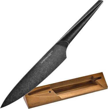 Кухонний ніж Linoroso 7 Santoku Гострий ніж для м'яса, професійно викуваний з імпортної високовуглецевої нержавіючої сталі з красивим магнітним тримачем для ножа - Meteorite (кухарський ніж у стилі метеорита)