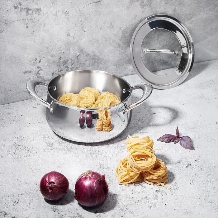 Каструля Fissman ABSOLUTE PRO 20x10 см / 3,2 л зі скляною кришкою нержавіюча сталь (5546)