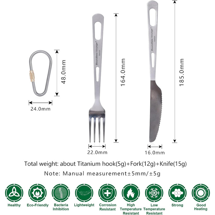 Безмежна подорож Титановий посуд Кемпінговий ніж і виделка Ложка Домашнє використання Набір столових приборів для подорожей для кемпінгу (Ti1558bq)
