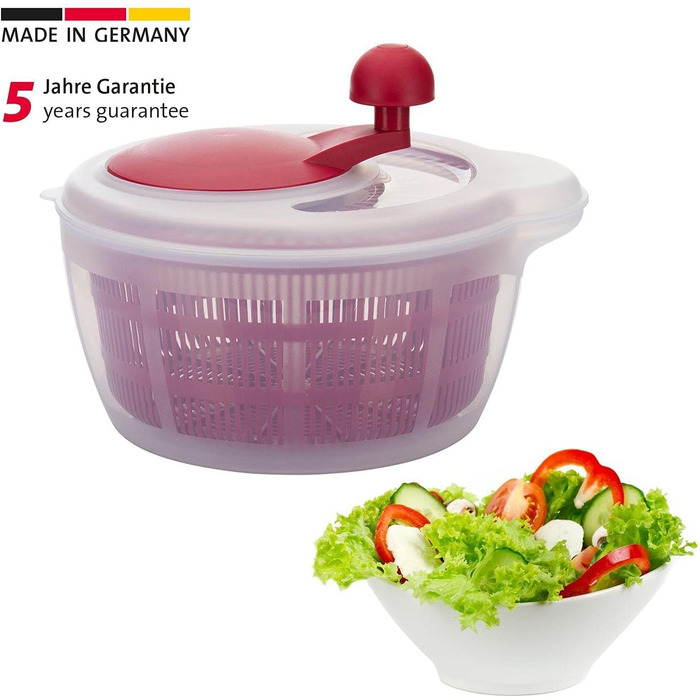 Спінер для салату Westmark, об'єм 5 л, ø 26 см, пластик, без бісфенолу А, Fortuna, колір прозорий/червоний, 243222E2 червоний, стандартний