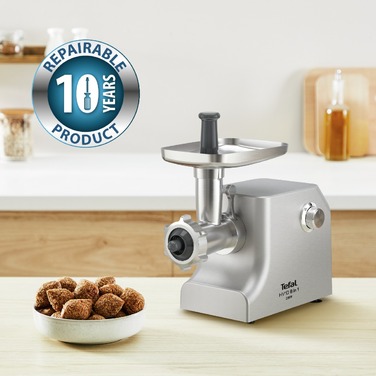 Tefal М'ясорубка HV10 8in1, 2200Вт, 5.5кг/хв, 3 решітки, насадка для ковбас, кеббе, 3 терки, метал