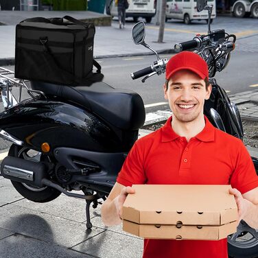 Ізольована харчова сумка, 38 x 38 x 32 см, ідеально підходить для гарячих та холодних страв, піци, ресторанів, доставки додому, індійської/китайської їжі, пікніків, термосумка, чорна