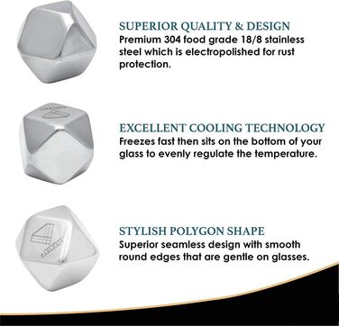 Набір охолоджувальних каменів для віскі з нержавіючої сталі у формі ромба Ulalaza