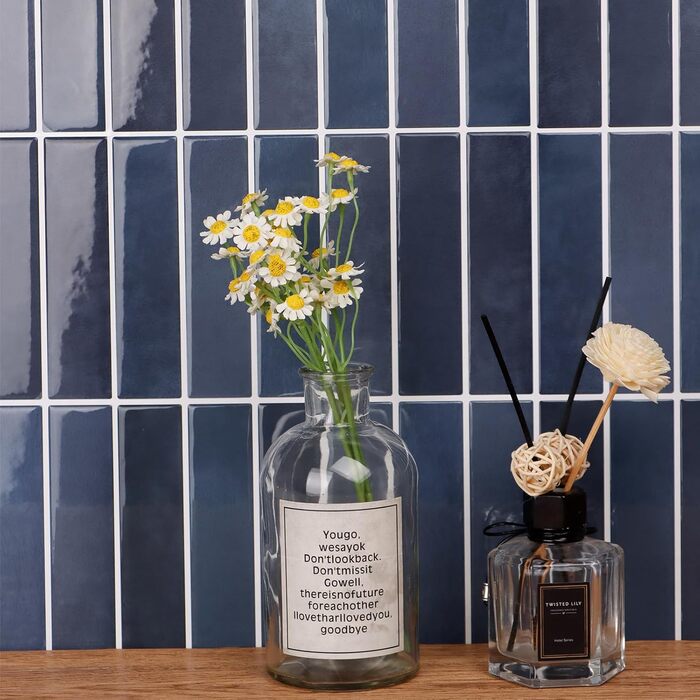 Самоклеюча настінна плитка, 3D плитка для кухні, що самоклеїться, легко миється, самоклеюча кухонна плитка для оздоблення та ремонту дому, 28x22 см, 10 аркушів (синій)