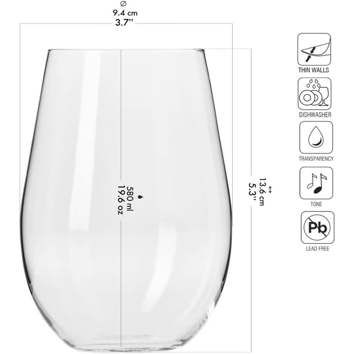 Набір безніжкових келихів для вина 6 шт 580 мл Krosno