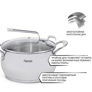 Каструля Fissman VITA 20x11,5 см 3,5 л зі скляною кришкою нержавіюча сталь (5216)