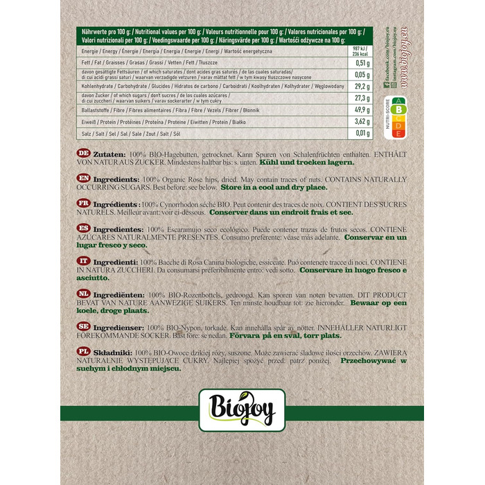 Плоды шиповника сушеные и целые 1 кг Biojoy