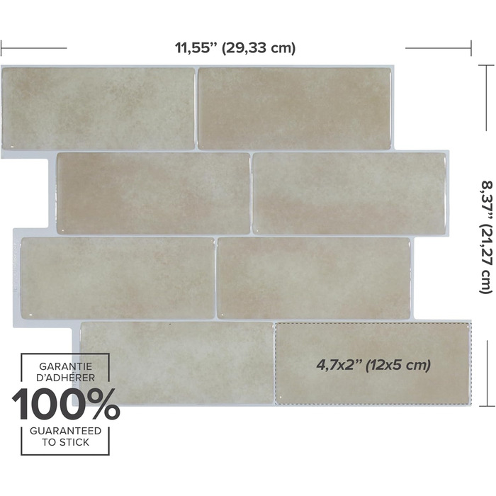 Наклейки для плитки, що самоклеяться - упаковка з 5 аркушів 29,36 см x 21,29 см - 3D самоклеючі ПВХ наклейки для плитки та фартуха для кухні, ванної кімнати та стін, кольорова та водонепроникна плитка (бежевий колір)