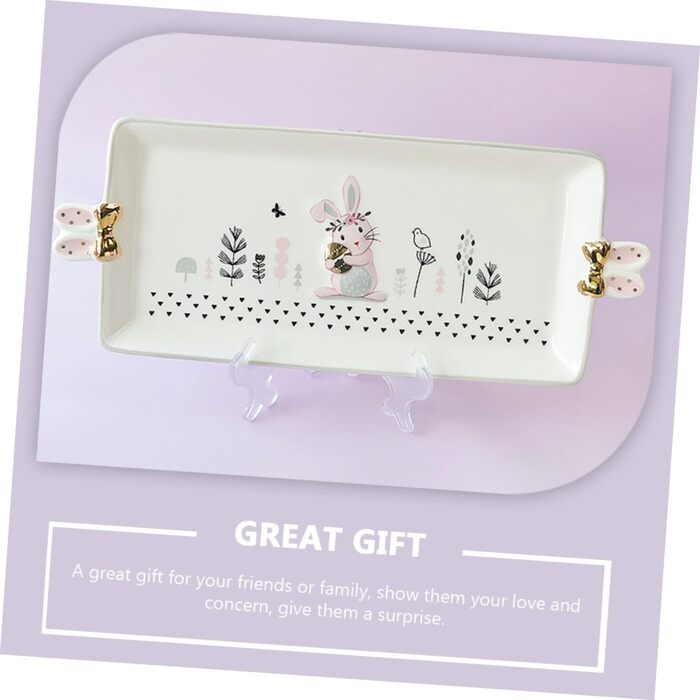 Керамический сервировочный поднос с узором кролика 35,5 х 15 см BAZEITFLOW