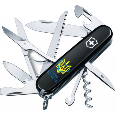 Ніж Victorinox Huntsman Ukraine 91мм/15функ/чорн /Тризуб із серцем + I love Ukraine