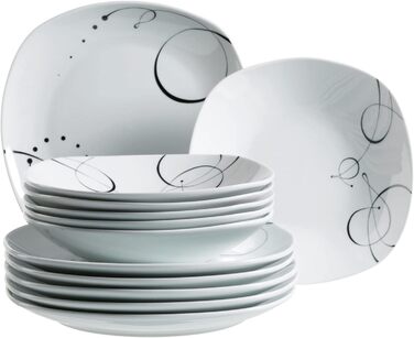 Серия шансон, комбинированный сервиз 30 предметов, набор фарфоровой посуды, на 6 персон, белый