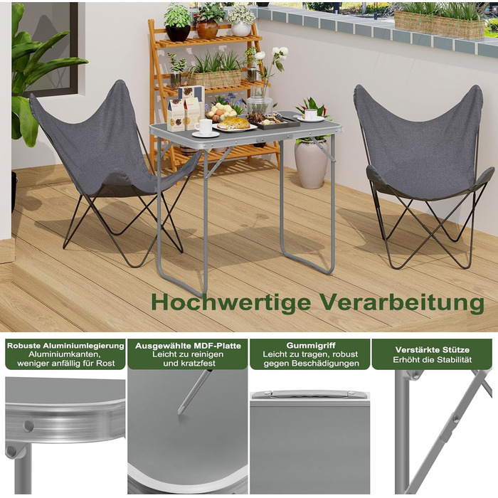 Розкладний стіл для відпочинку 80x50x70 см сірий eSituro