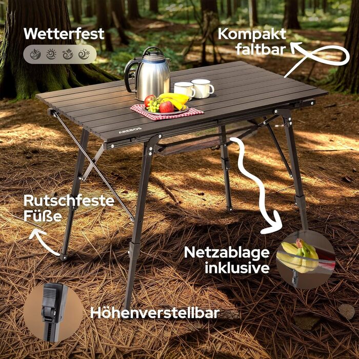Складной кемпинговый стол 90x51,5 см черный Arebos