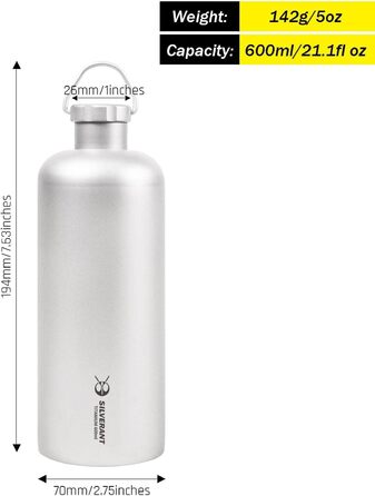 Титановая бутылка для кемпинга 600 мл SILVERANT