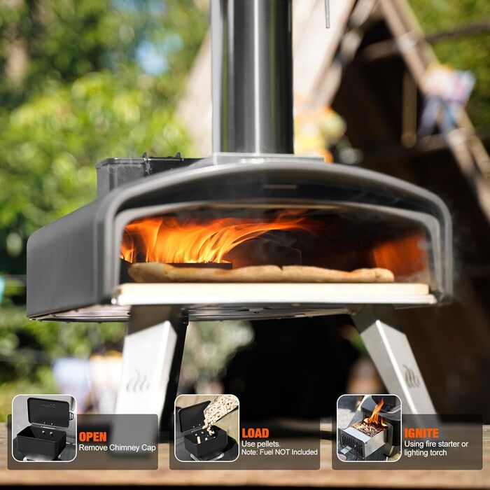 Портативна піч для піци з квадратним каменем 33 см і вбудованою лійкою для пелет Mimiuo