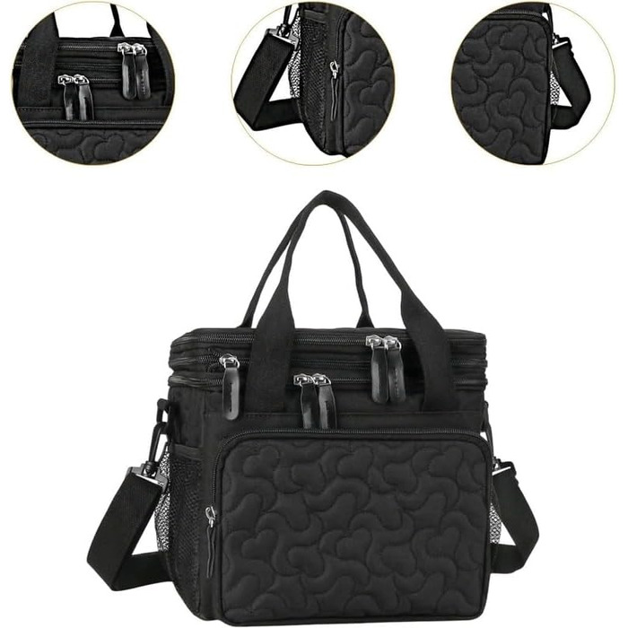 Ізольована сумка-холодильник, ланчбокс, сумка, посуд, сумочка, сумка-холодильник для обідів, ізольована термосумка для одноденних поїздок у парк, на роботу (чорна)