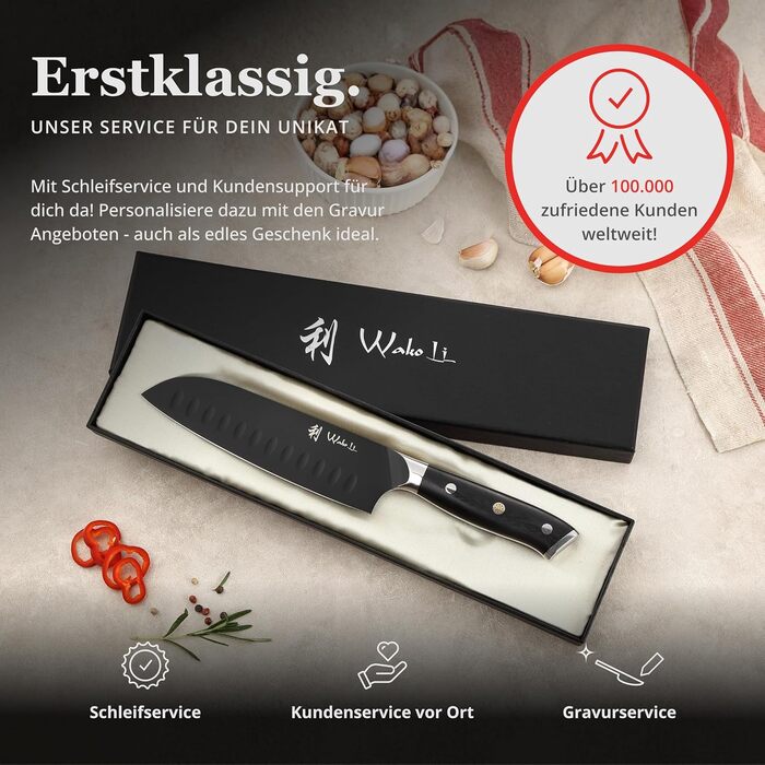 Набор ножей Wakoli Titanium Noir (5 предметов) с магнитным блоком профессиональные кухонные ножи из нержавеющей стали с черным титановым покрытием (12,521 см), включая нож Сантоку