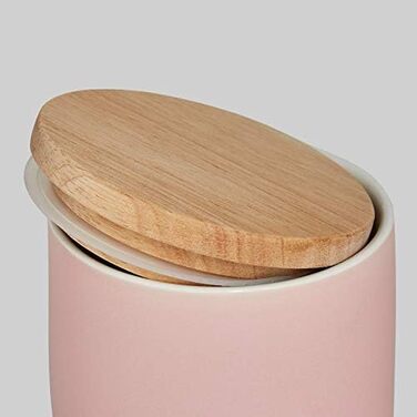 Керамические банки для хранения 2 шт. - Mness aptieka Набор с деревянной крышкой Sweet Scandi, крышка из резинового дерева, ящики для хранения, коробки для хранения продуктов ( розовый 10x9 см)