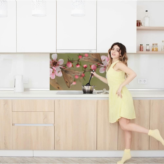 Дизайнерський кухонний фартух з алюмінієвого композиту, кухонний фартух, товщина 3 мм, 60x100 см, (квітуча вишня)