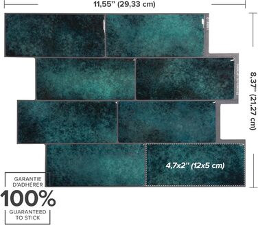Наклейки для плитки, що самоклеяться - упаковка з 5 аркушів 29,36 см x 21,29 см - 3D самоклеючі ПВХ наклейки для плитки та фартуха для кухні, ванної кімнати та стін, кольорова та водонепроникна плитка (колір Medina Green)