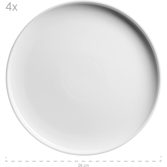 Серія Vada, сучасний набір тарілок на 4 персони в надійній гастрономічній якості, столовий сервіз із 12 предметів у скандинавському дизайні, міцна порцеляна (глянцевий білий)