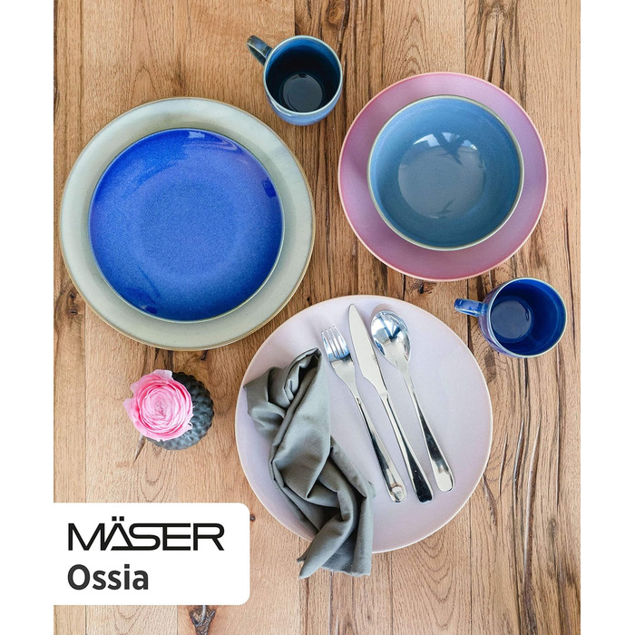 Набір посуду MSER 931545 Ossia для 4 осіб у середземноморському вінтажному стилі, комбінований сервіз із 16 предметів з кераміки (темно-синій)