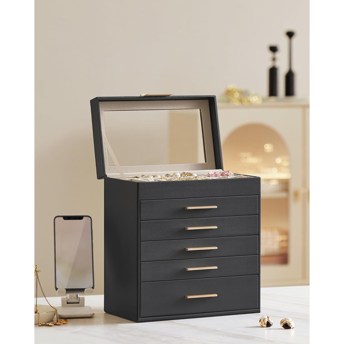 Органайзер для ювелирных изделий 6-уровневый, черный SONGMICS