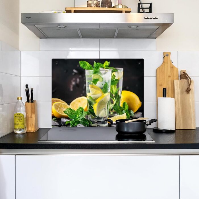 Фартух для плити, кухонний фартух, вініл, 78x52 см, декор для кухні, облицювання стіни, кришка для плити - сіро-чорна (вода-скло, 52Д x 71Ш см)