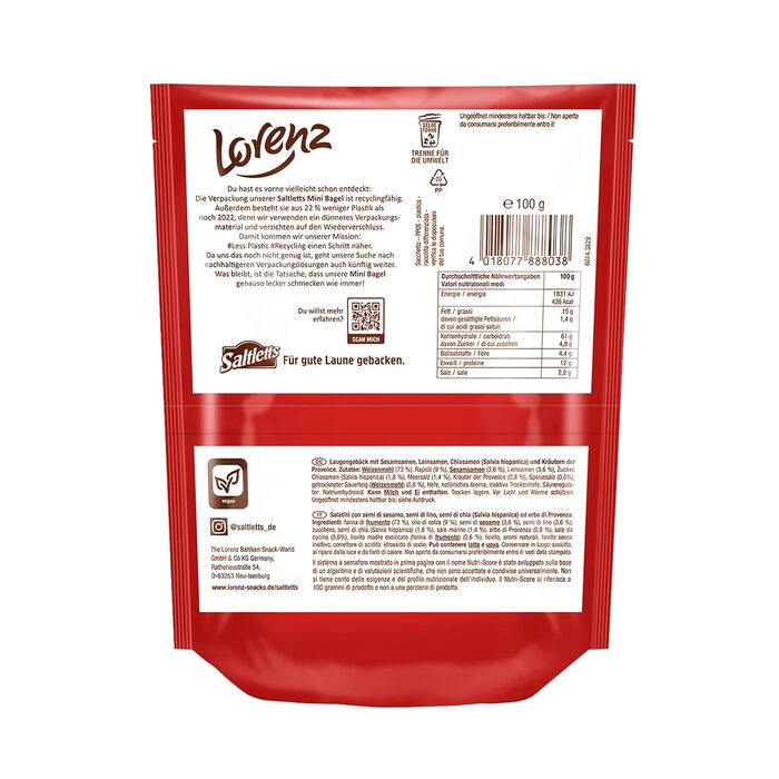 Міні-бублики Saltletts з травами, насінням, інжиром, 14 упаковок по 100 г Lorenz
