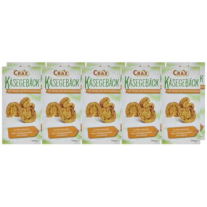 Печиво з сиром - хрусткі снеки з гірчицею та медом, 10 упаковок по 100 г Cräx