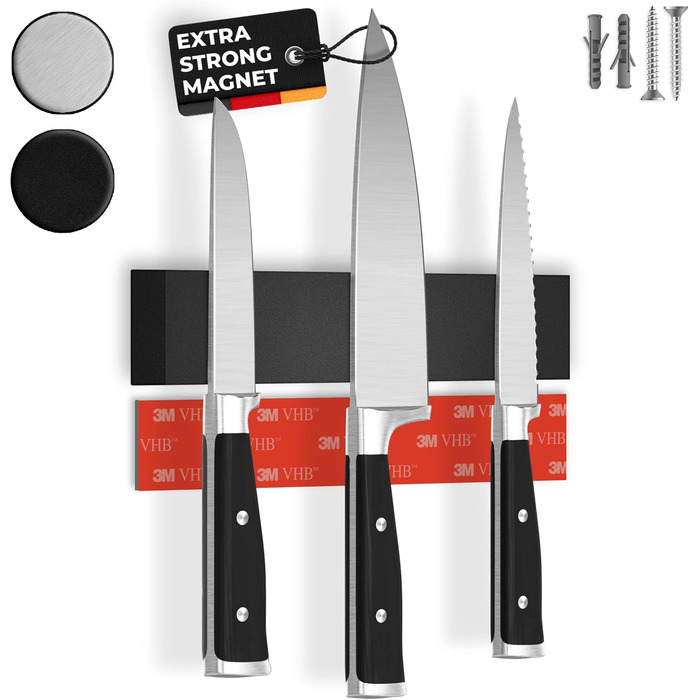 Магнітний тримач для ножів настінний 25 см, чорний CUCINO