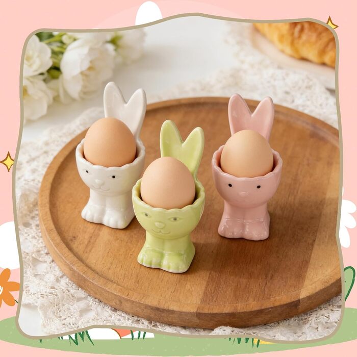 Набір з 2 порцелянових підносів для яєць на Великдень, керамічні підноси для яєць у формі кролика, веселі, креативні тарілки для яєць у формі великоднього кролика, підставки для яєць, можна мити в посудомийній машині, підставка для варених яєць, подарунки