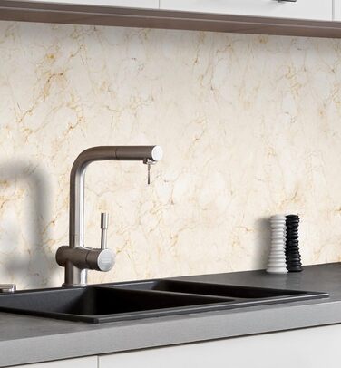 Самоклеючий кухонний фартух - матовий, жорстка плівка-бризкозахисний матеріал як доступна альтернатива склу, легке встановлення та очищення - висота 60 см - Дизайн Кам&39яна стіна чорного кольору 80 x 60 см (Бежевий мармур 02, Ш 340 см x В 60 см, 0,2 мм)